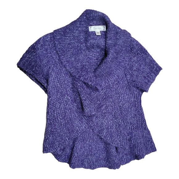Decree Women's Purple Metallic Shrug Cardigan Sweater Sz Medium Wool Blend Cozy - Picture 2 of 9